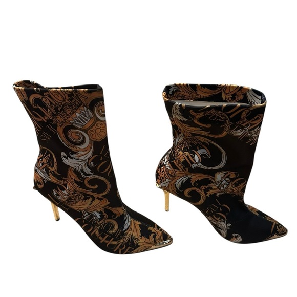 Versace Jeans Couture Scarlett ankle boots black and gold baroque print size 40 - Picture 2 of 12
